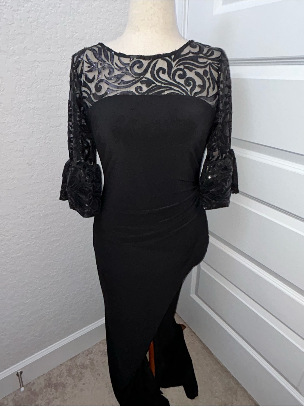 Lauren Ralph Lauren Decker Sequins Bell Sleeve Jersey Dress Gown
